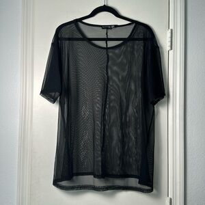 Pretty Little Thing Black Mesh Short Sleeve Shirt Size 14